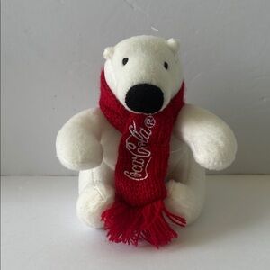 Coca Cola White Polar Bear Plush with Red Embroidered Scarf